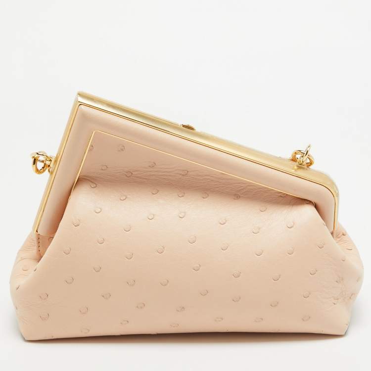 Pre Owned Fendi Beige Ostrich Leather Small First Shoulder Bag