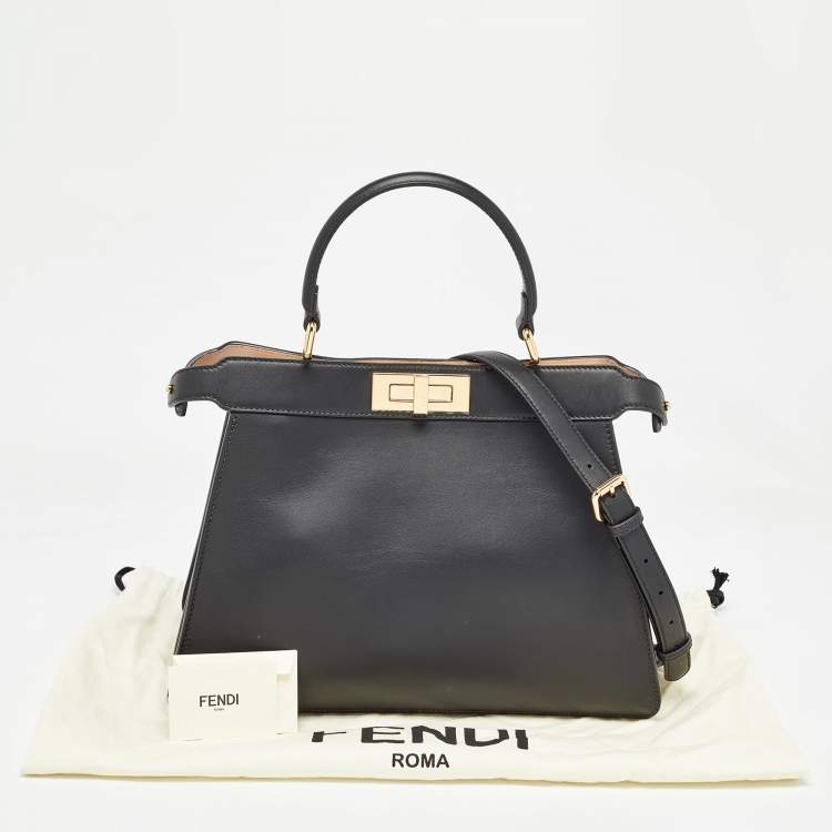مملوكة مسبقًا Fendi Black Leather Medium Peekaboo ISeeU Top Handle Bag