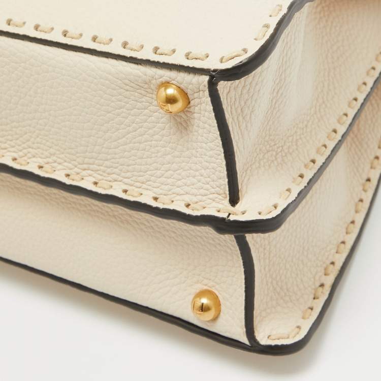 مملوكة مسبقًا Fendi Cream Selleria Leather Medium Peekaboo ISeeU Top Handle Bag