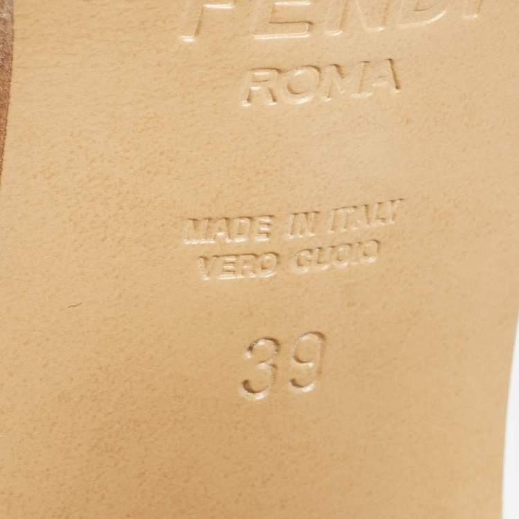 Pre Owned Fendi Beige Leather Zucca FF Logo Ankle Strap Pumps Size 39
