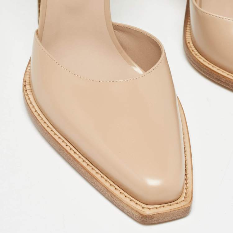Pre Owned Fendi Beige Leather Zucca FF Logo Ankle Strap Pumps Size 39
