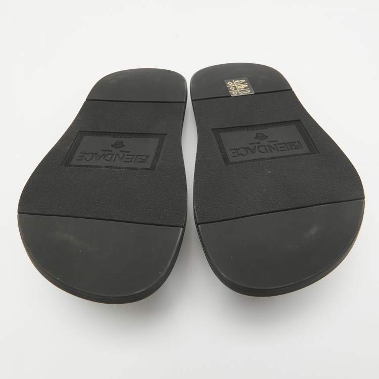 Pre Owned Fendi x-Versace Black Rubber Logo Flat Slides Size 37