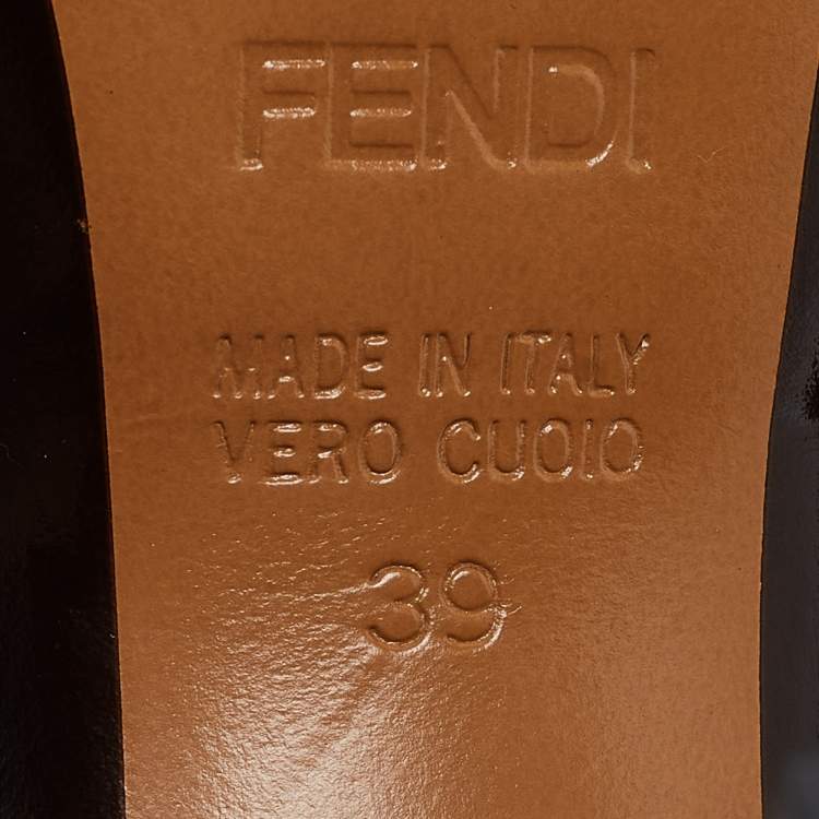 Pre Owned Fendi Black/Brown Canvas And Leather Bow Pep Toe Ankle Strap Sandals Size 39