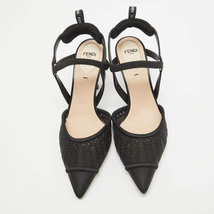 Pre Owned Fendi Black Lace and Mesh Colibrì Pointed Toe Pumps Size 36