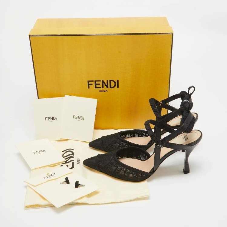 Pre Owned Fendi Black Lace and Mesh Colibrì Pointed Toe Pumps Size 36