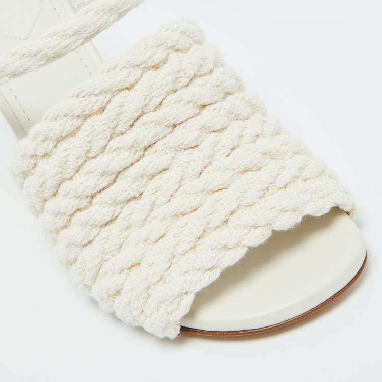 Pre Owned Fendi Beige Woven Fabric First Heel Mules Size 36