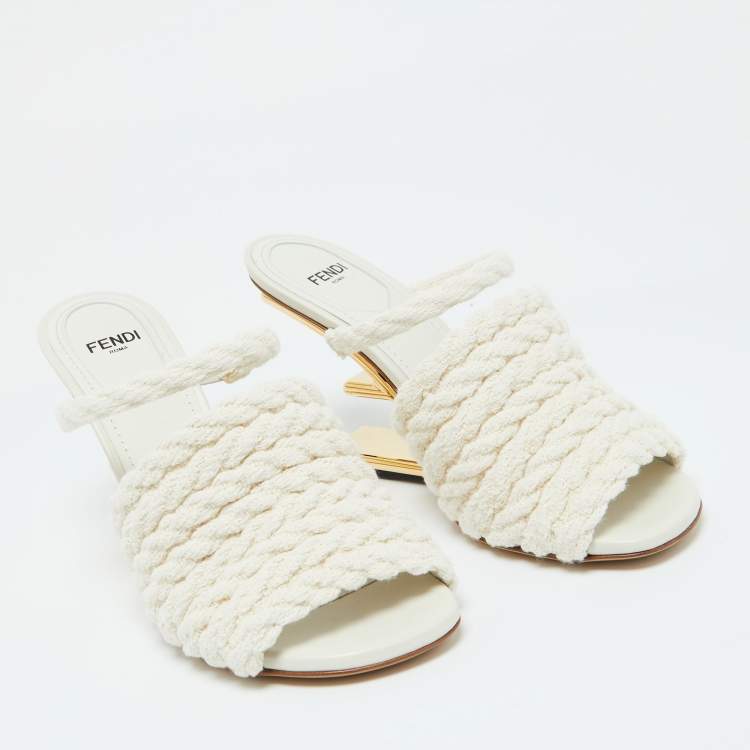 Pre Owned Fendi Beige Woven Fabric First Heel Mules Size 36