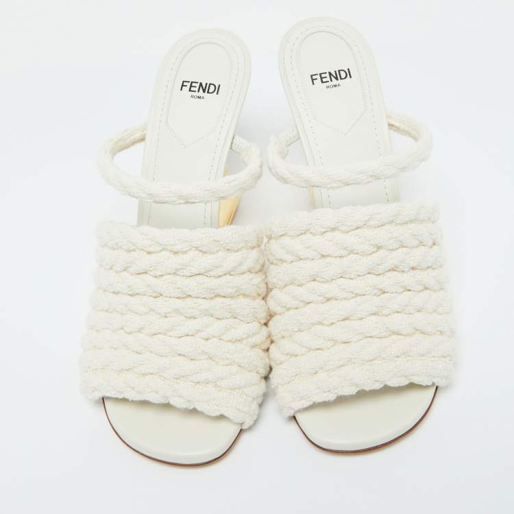 Pre Owned Fendi Beige Woven Fabric First Heel Mules Size 36