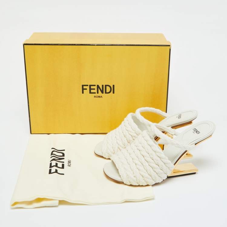 Pre Owned Fendi Beige Woven Fabric First Heel Mules Size 36
