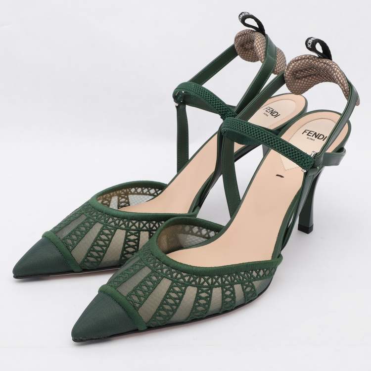 パンプス Fendi Colibri Lite Slingback In Green Matcha Ff Mesh Colibrì Lite Technical fabric Green | Fendi