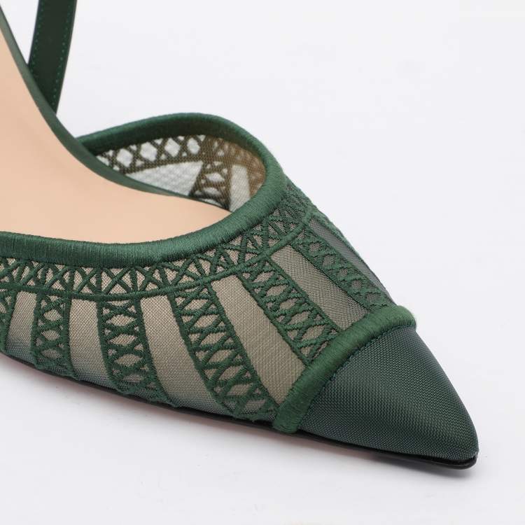 Pre Owned Fendi Green Mesh and Leather Colibri Lite Slingback Pumps Size 40.5
