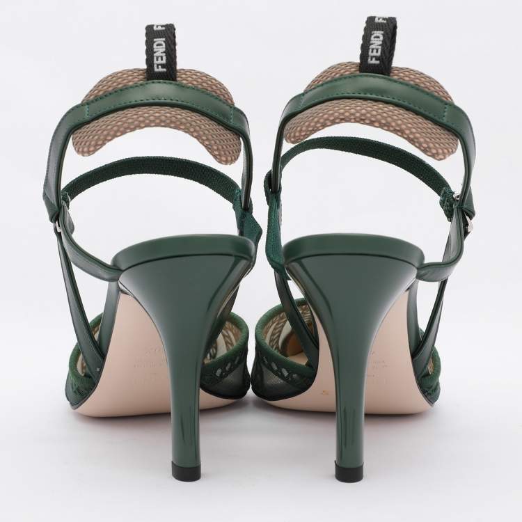 Pre Owned Fendi Green Mesh and Leather Colibri Lite Slingback Pumps Size 40.5