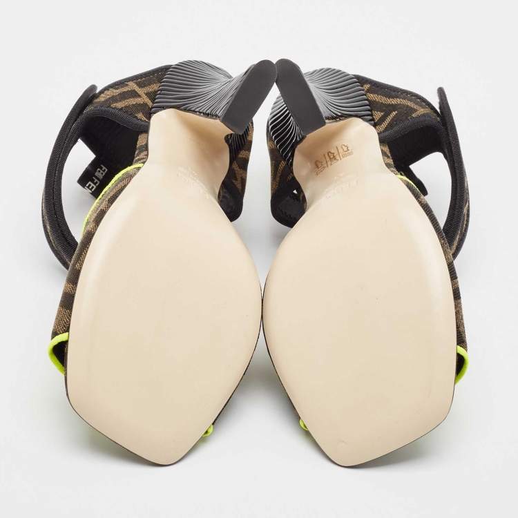 Pre Owned Fendi Brown Zucca Canvas FF Embroidered Ankle Strap Sandals Size 41