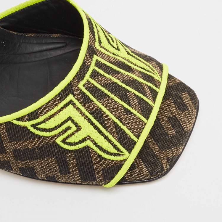 Pre Owned Fendi Brown Zucca Canvas FF Embroidered Ankle Strap Sandals Size 41