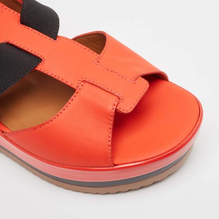 Pre Owned Fendi Red/Black Leather and Elastic Platform Sandals Size 37.5