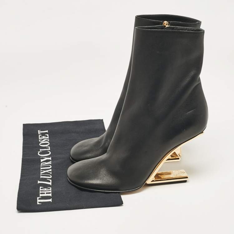 Pre Owned Fendi Black Leather Fendi First Ankle Length Boots Size  37