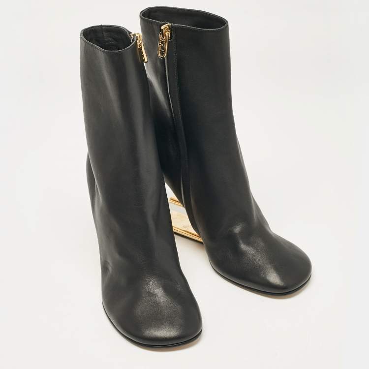 Pre Owned Fendi Black Leather Fendi First Ankle Length Boots Size  37