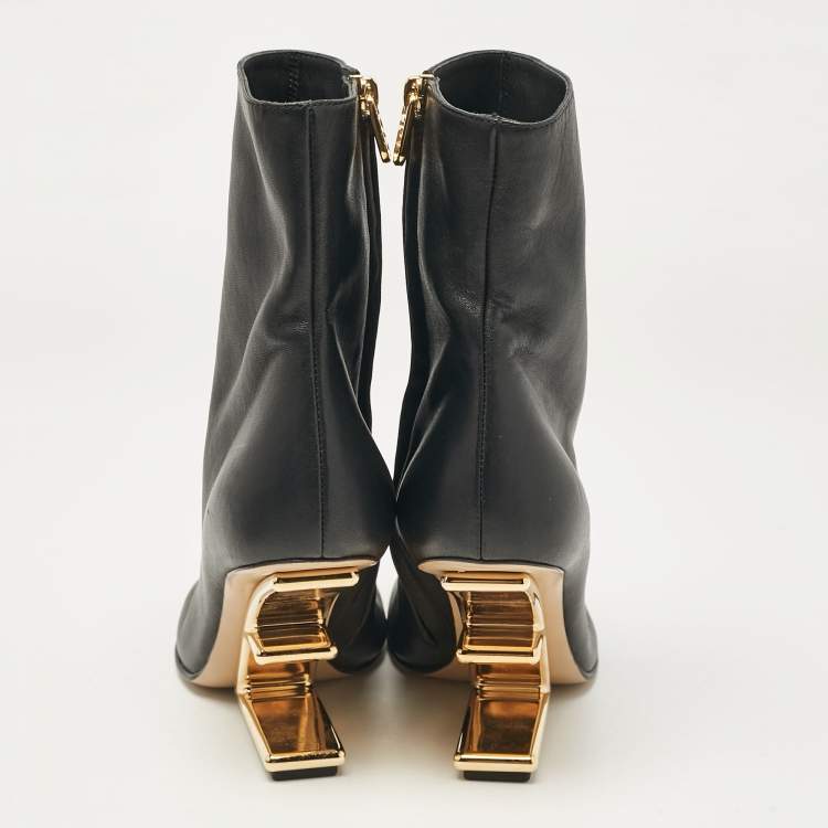 Pre Owned Fendi Black Leather Fendi First Ankle Length Boots Size  37