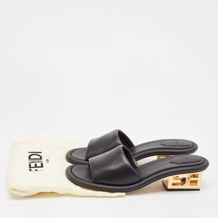 Pre Owned Fendi Black Leather Baguette Slide Sandals Size 41