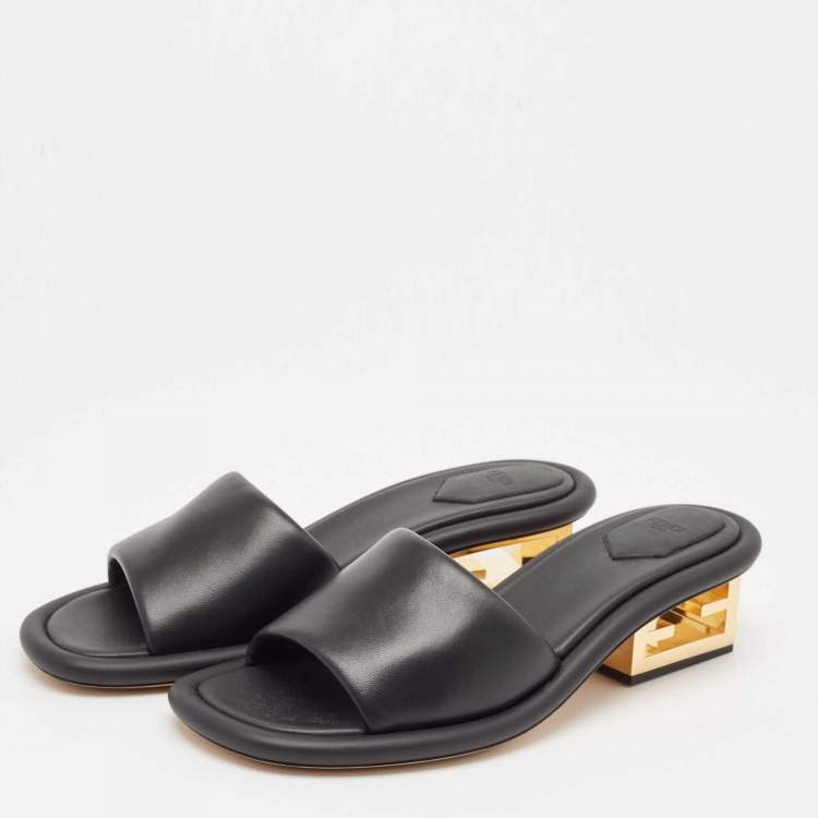 Pre Owned Fendi Black Leather Baguette Slide Sandals Size 41