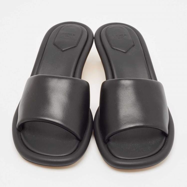Pre Owned Fendi Black Leather Baguette Slide Sandals Size 41