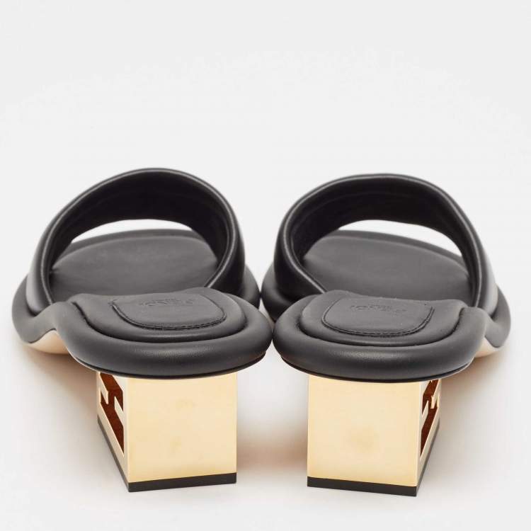 Pre Owned Fendi Black Leather Baguette Slide Sandals Size 41