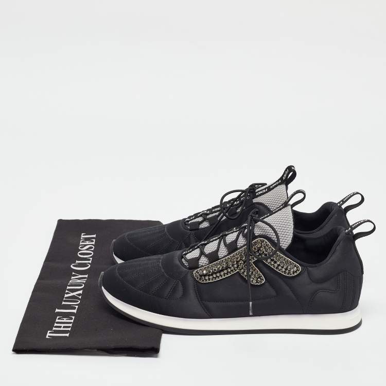 Pre Owned Fendi Black Satin Stretch Crystal Embellished FFreedom Lace Up Sneakers Size 39