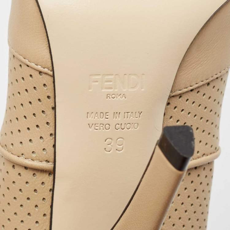 Pre Owned Fendi Beige Leather and Fabric Rockoko Ankle Length Boots Size 39