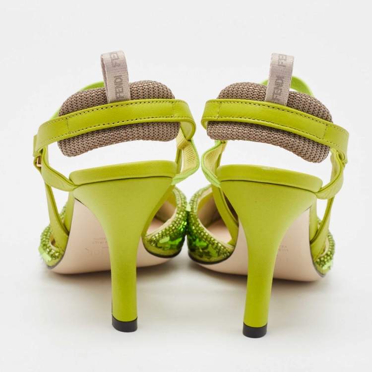 Pre Owned Fendi Green Sequins Embellished Fabric Colibri Lite Pumps Size 37