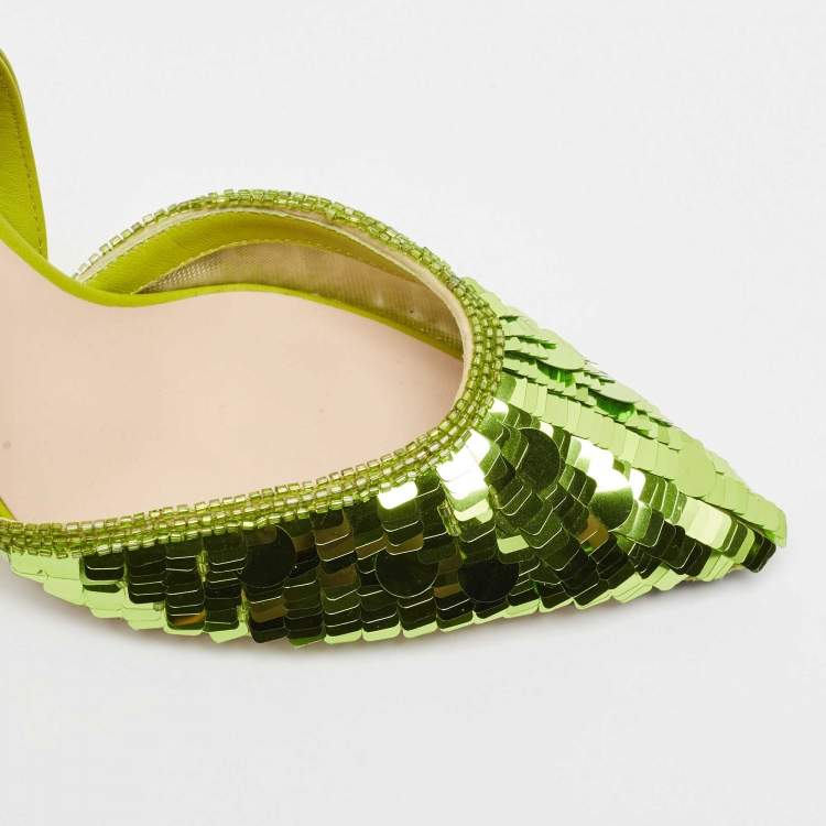 Pre Owned Fendi Green Sequins Embellished Fabric Colibri Lite Pumps Size 37
