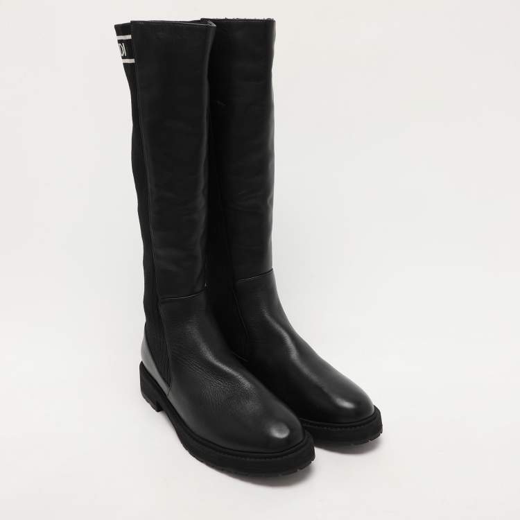 مملوكة مسبقًا Fendi Black Leather and Stretch Fabric Logo Rockoko Calf Length Boots Size 40