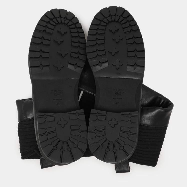 مملوكة مسبقًا Fendi Black Leather and Stretch Fabric Logo Rockoko Calf Length Boots Size 40