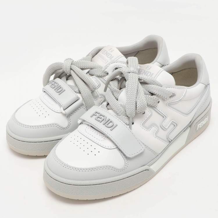 Pre Owned Fendi White/Grey Leather Low Top Sneakers Size 39