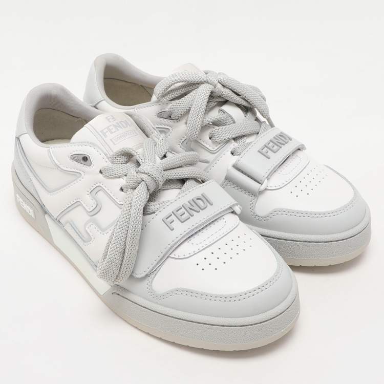 Pre Owned Fendi White/Grey Leather Low Top Sneakers Size 39