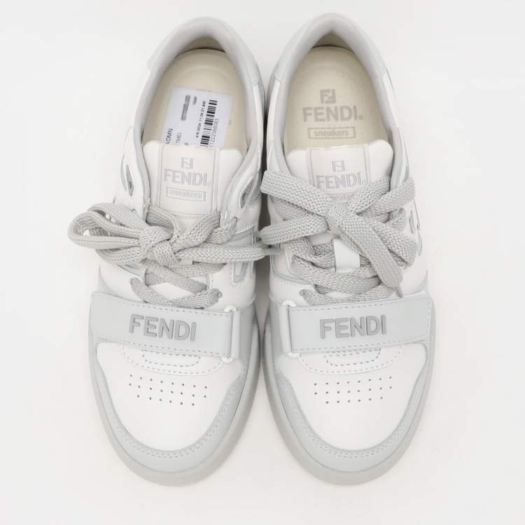 Pre Owned Fendi White/Grey Leather Low Top Sneakers Size 39