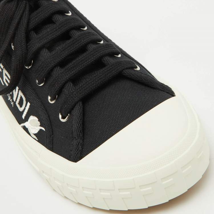 Pre Owned Fendi Black Canvas Domino Lace Up Sneakers Size 40