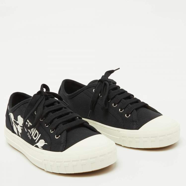 Pre Owned Fendi Black Canvas Domino Lace Up Sneakers Size 40