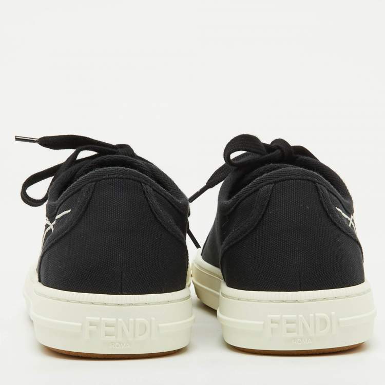 Pre Owned Fendi Black Canvas Domino Lace Up Sneakers Size 40