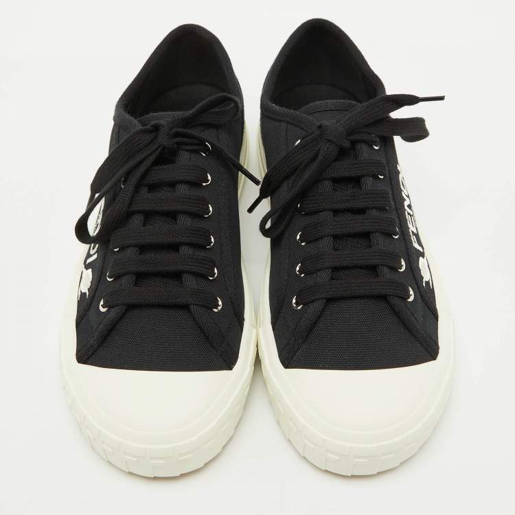 Pre Owned Fendi Black Canvas Domino Lace Up Sneakers Size 40