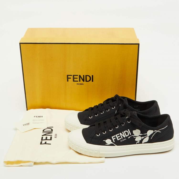 Pre Owned Fendi Black Canvas Domino Lace Up Sneakers Size 40