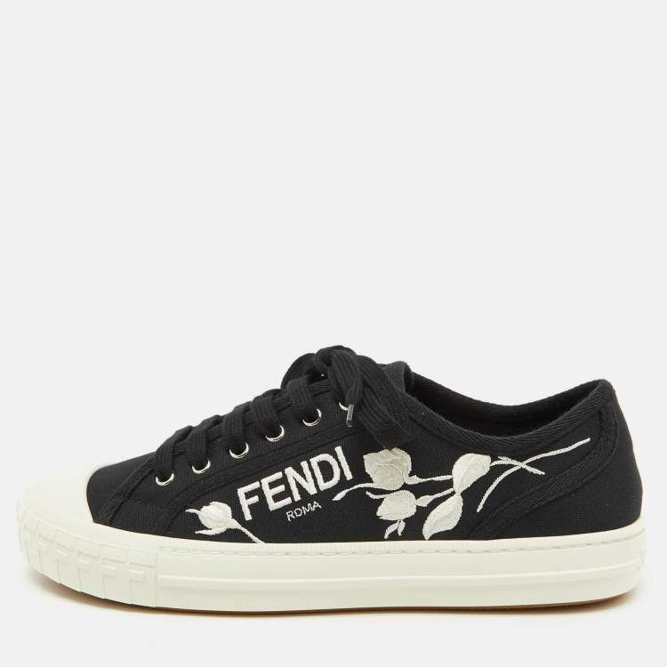 Pre Owned Fendi Black Canvas Domino Lace Up Sneakers Size 40