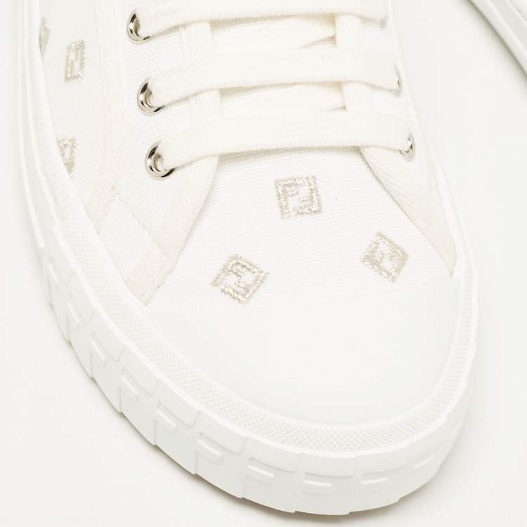Pre Owned Fendi White Canvas FF Domino Logo Lace Up Sneakers Size 37