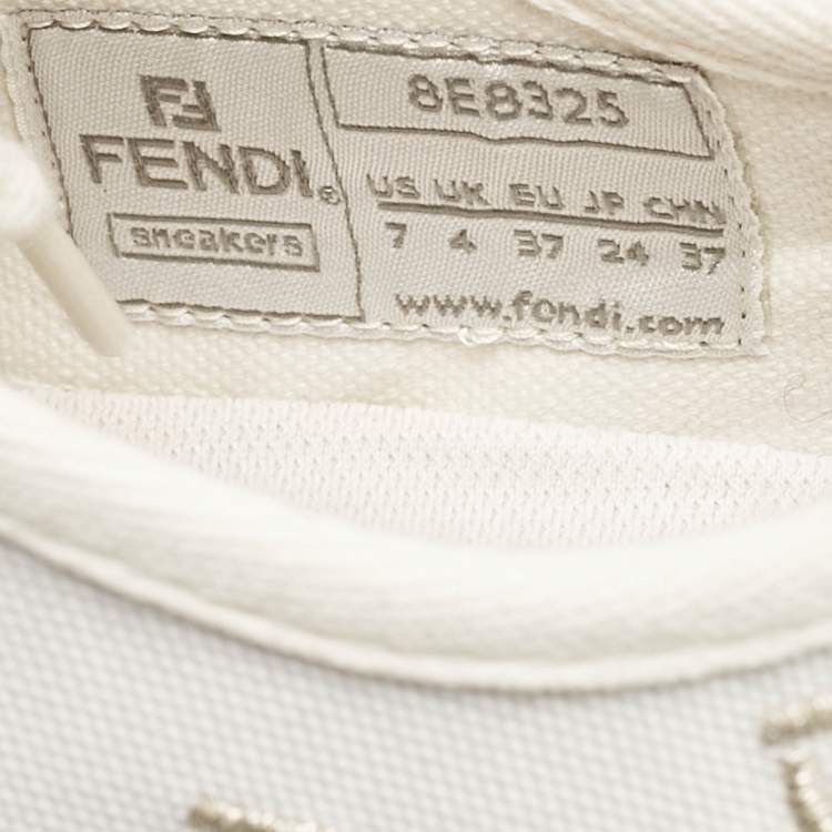 Pre Owned Fendi White Canvas FF Domino Logo Lace Up Sneakers Size 37