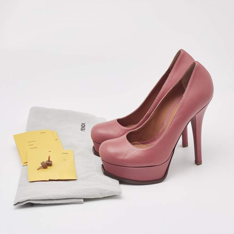 Pre Owned Fendi Dusty Pink Leather Fendista Platform Pumps Size 38.5