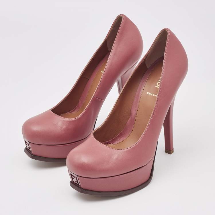 Pre Owned Fendi Dusty Pink Leather Fendista Platform Pumps Size 38.5