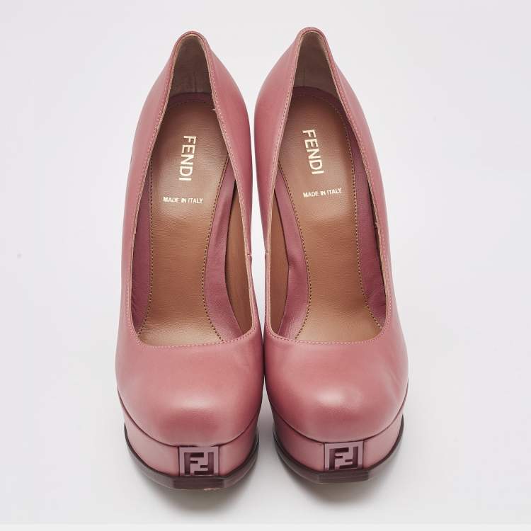 Pre Owned Fendi Dusty Pink Leather Fendista Platform Pumps Size 38.5