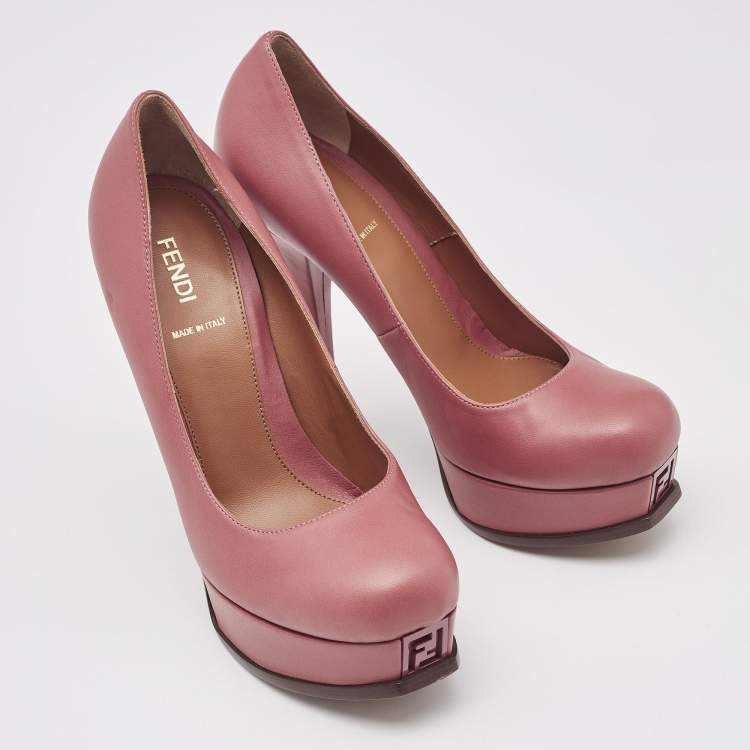 Pre Owned Fendi Dusty Pink Leather Fendista Platform Pumps Size 38.5