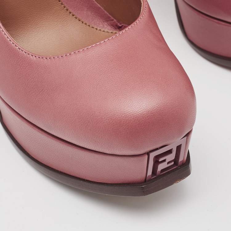 Pre Owned Fendi Dusty Pink Leather Fendista Platform Pumps Size 38.5