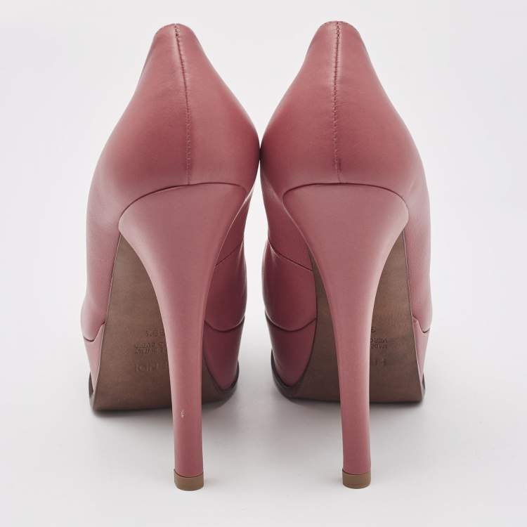 Pre Owned Fendi Dusty Pink Leather Fendista Platform Pumps Size 38.5