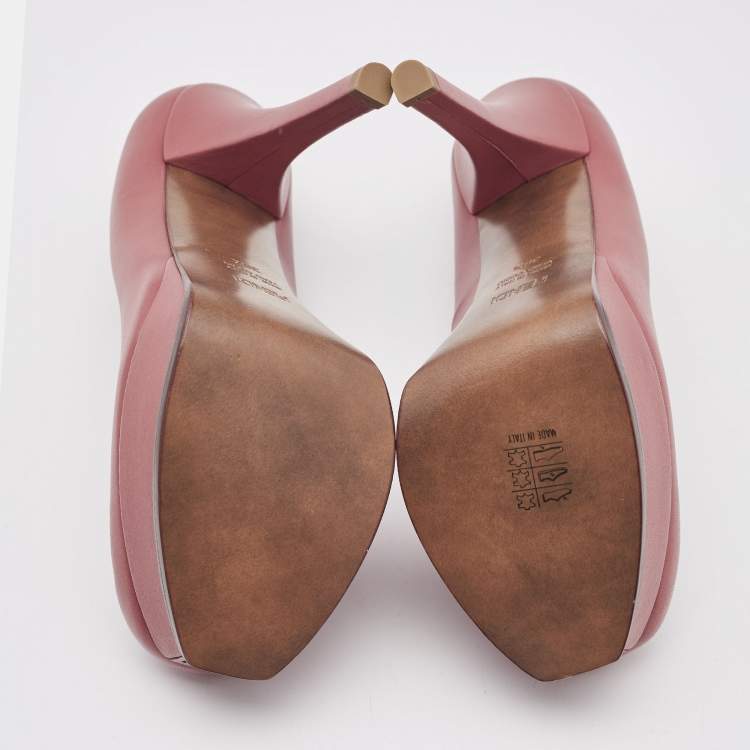 Pre Owned Fendi Dusty Pink Leather Fendista Platform Pumps Size 38.5